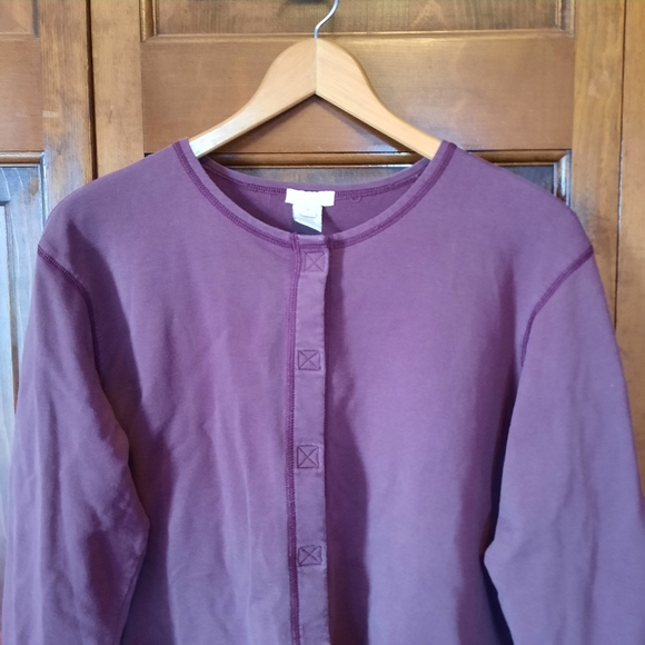Vintage J. Jill Cotton Blend Burgundy Front Closure Crewneck Cardigan Size M - Picture 2 of 10